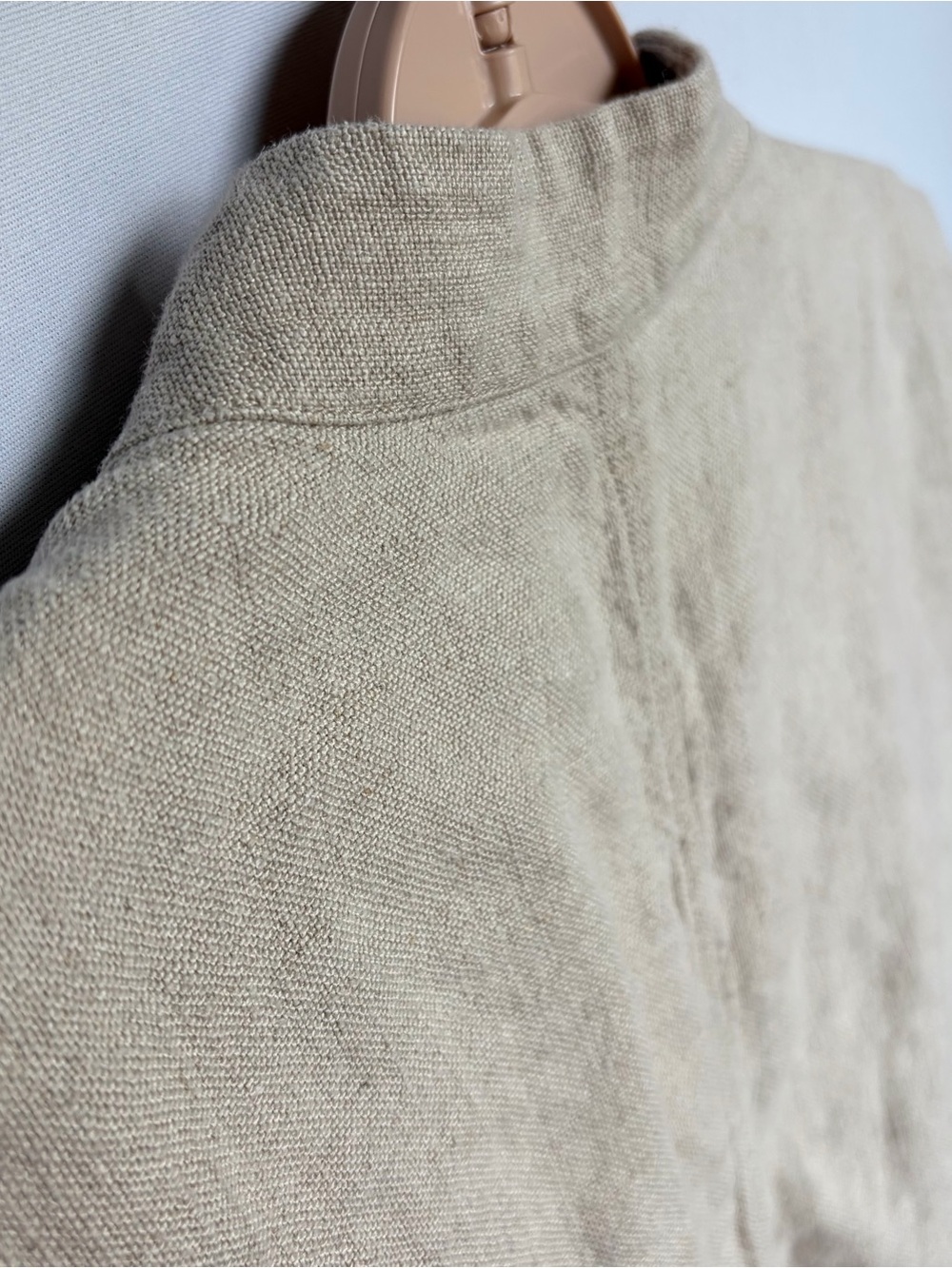 Eileen Fisher Organic Linen Mandarin Collar Beige Jacket Sz L Natural Beige - Picture 15 of 15